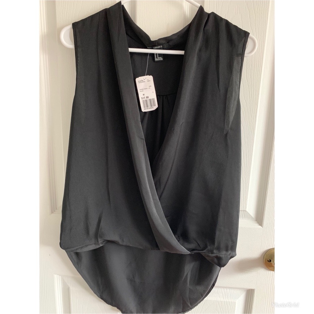 Black sleeveless open front top